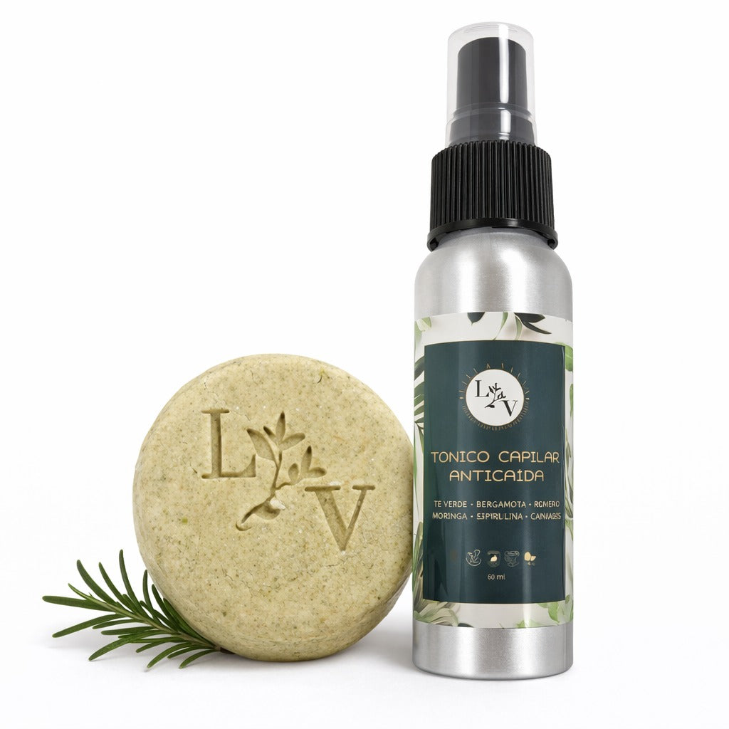Kit Anti caída de Romero, Bergamota - CBD  - Espirulina              Shampoo y tónico Capilar